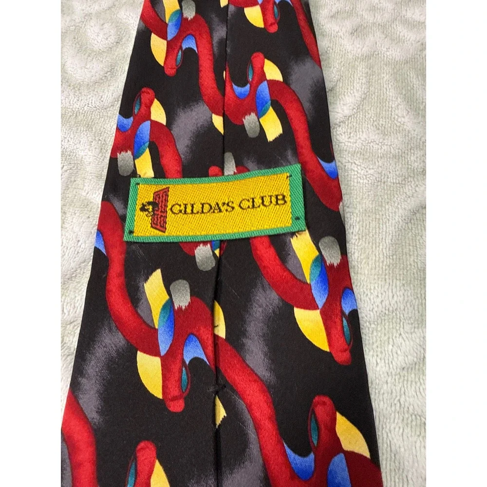 Made in USA 100% Silk Abstract Art Tie | Bold Red Black Tie Gilda's Club 90/2000